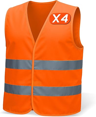 chalecos reflectantes Pack de 4 & 10 para Hombre & Mujer – Cumple con EN ISO 20471 & EN ISO 13688 – Tiras Reflectantes, Ligero & Transpirable – chaleco reflectante moto, chaleco reflectante