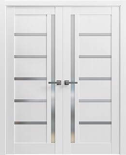 SARTODOORS Quadro 4088 | Double Swing Interior French Doors with Glass with Frosted Glass, MDF, Prehung, Hardware Included, 72x80, White, Modern