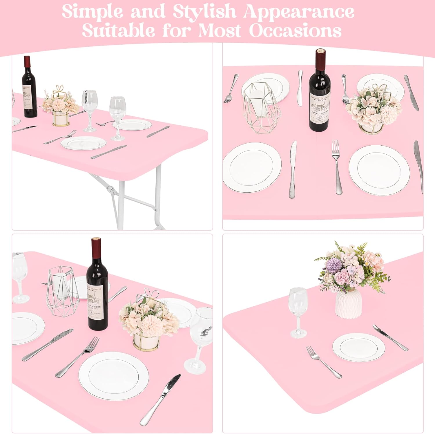 6 Pack Spandex Table Top Cover for 6FT Rectangle Tables, Stretch Fitted Tablecloth Washable Rectangle Table Covers with Elastic Edge for Indoor Outdoor Party Picnic Camping (30" W x 72" L, Pink)