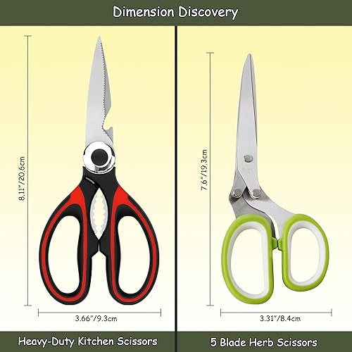 Miniatura 6 de Juego de tijeras de cocina  Tijeras de 5 hojas para hierbas y tijeras de cocina resistentes para carne, aves, ensaladas y verduras, aptas para