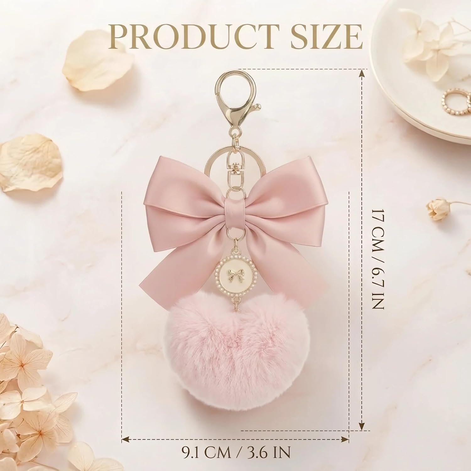 Bow Bag Charms Keychain - Heart Plush Keyring Fluffy Purse Charm
