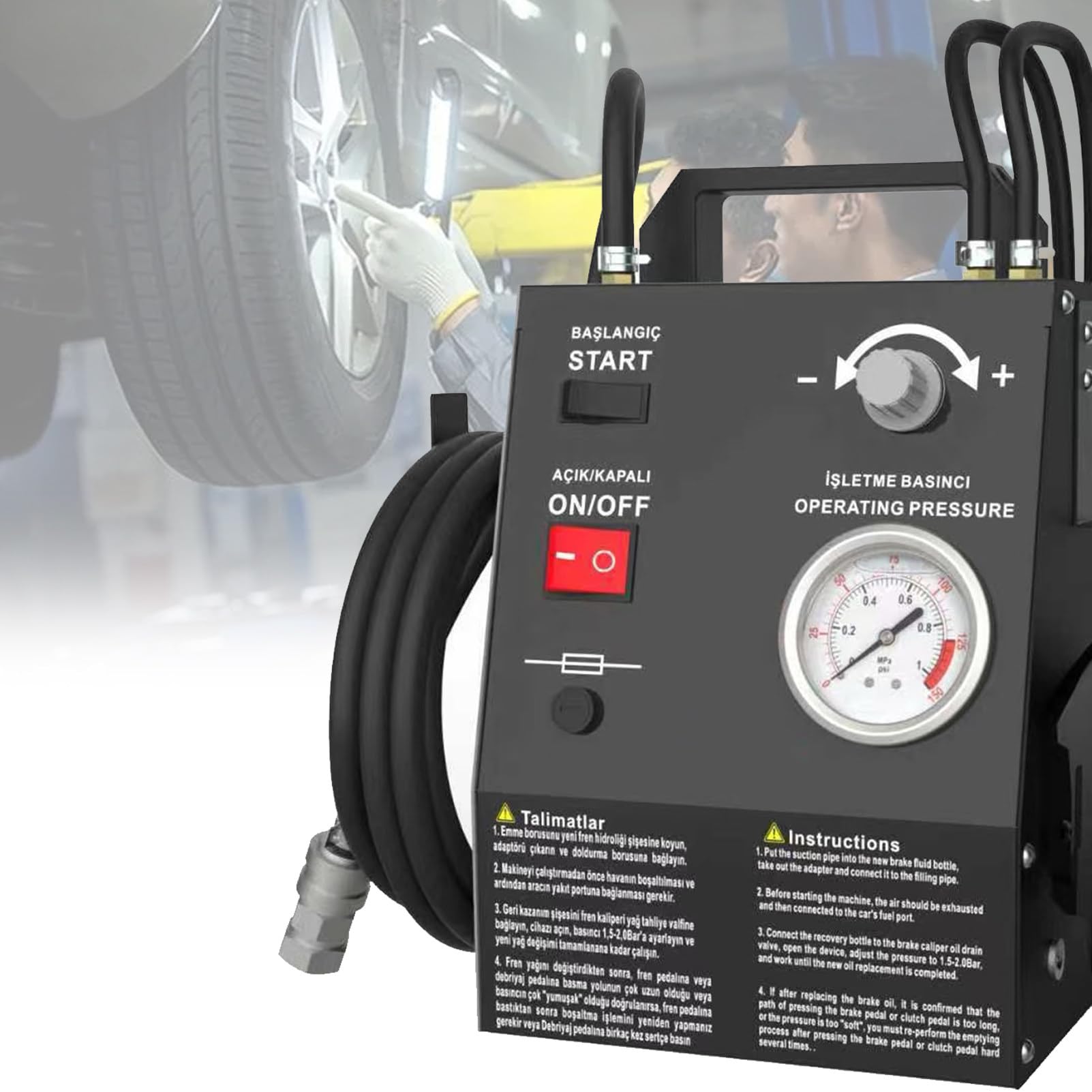 Kit automático de purga de frenos, máquina de purga de líquido de frenos por pulsos, con adaptador para cilindro maestro de 16 pulgadas, para el mantenimiento de frenos de automóviles. PackageA-Black