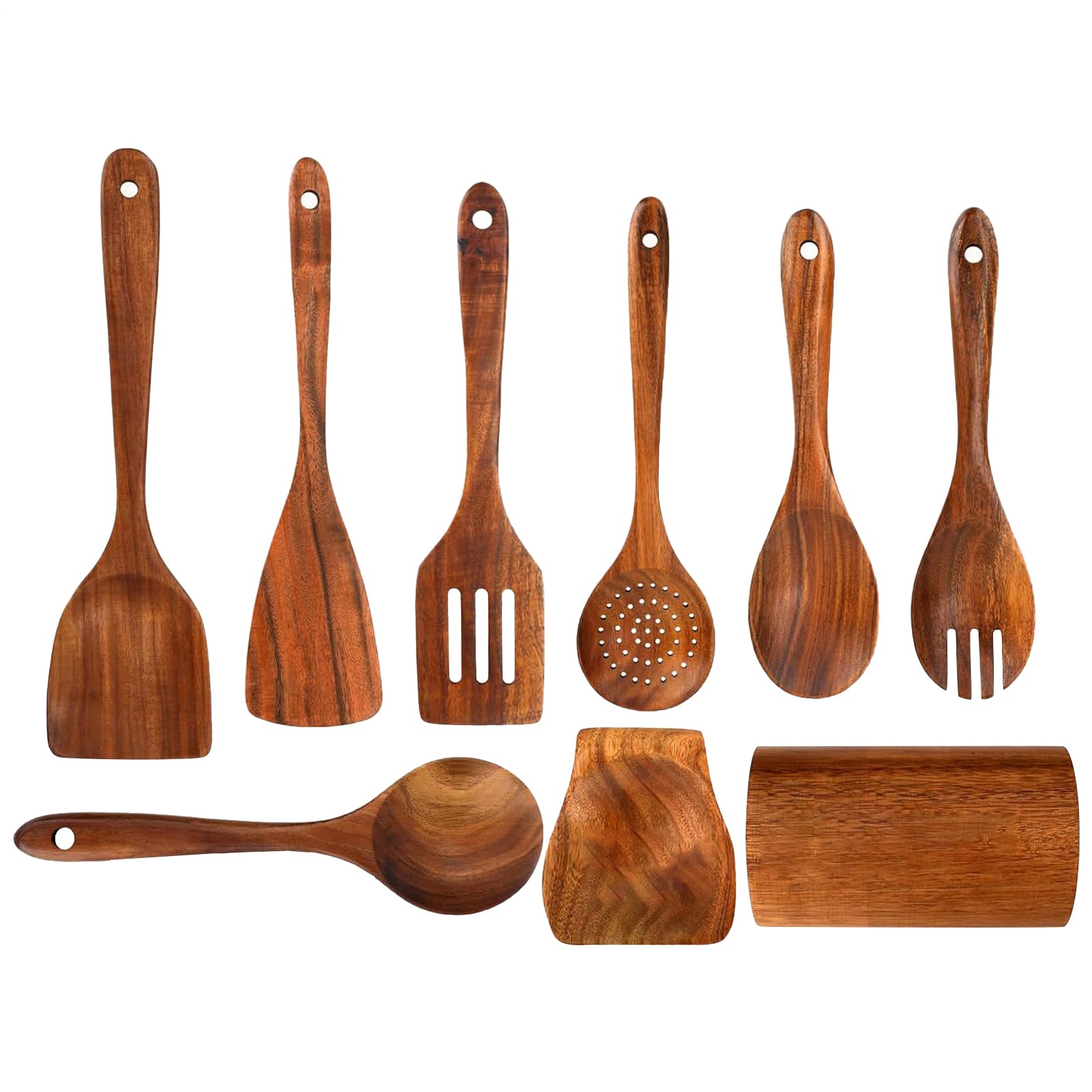 Ensemble d'ustensiles de cuisine anti-encombrement suspendu avec support en bois