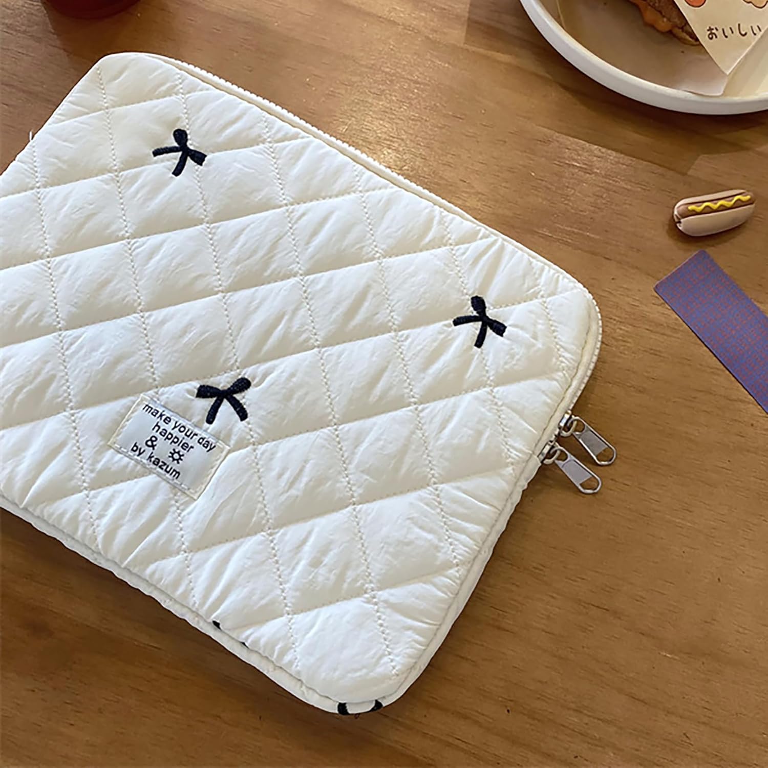 9-11 Inch Tablet Sleeve Case for iPad Pro M4 Air M3 11" 10th Gen Tab S9 Cute Bowknot Quilted Puffy Protective Bag Pouch Carrying Case Cover