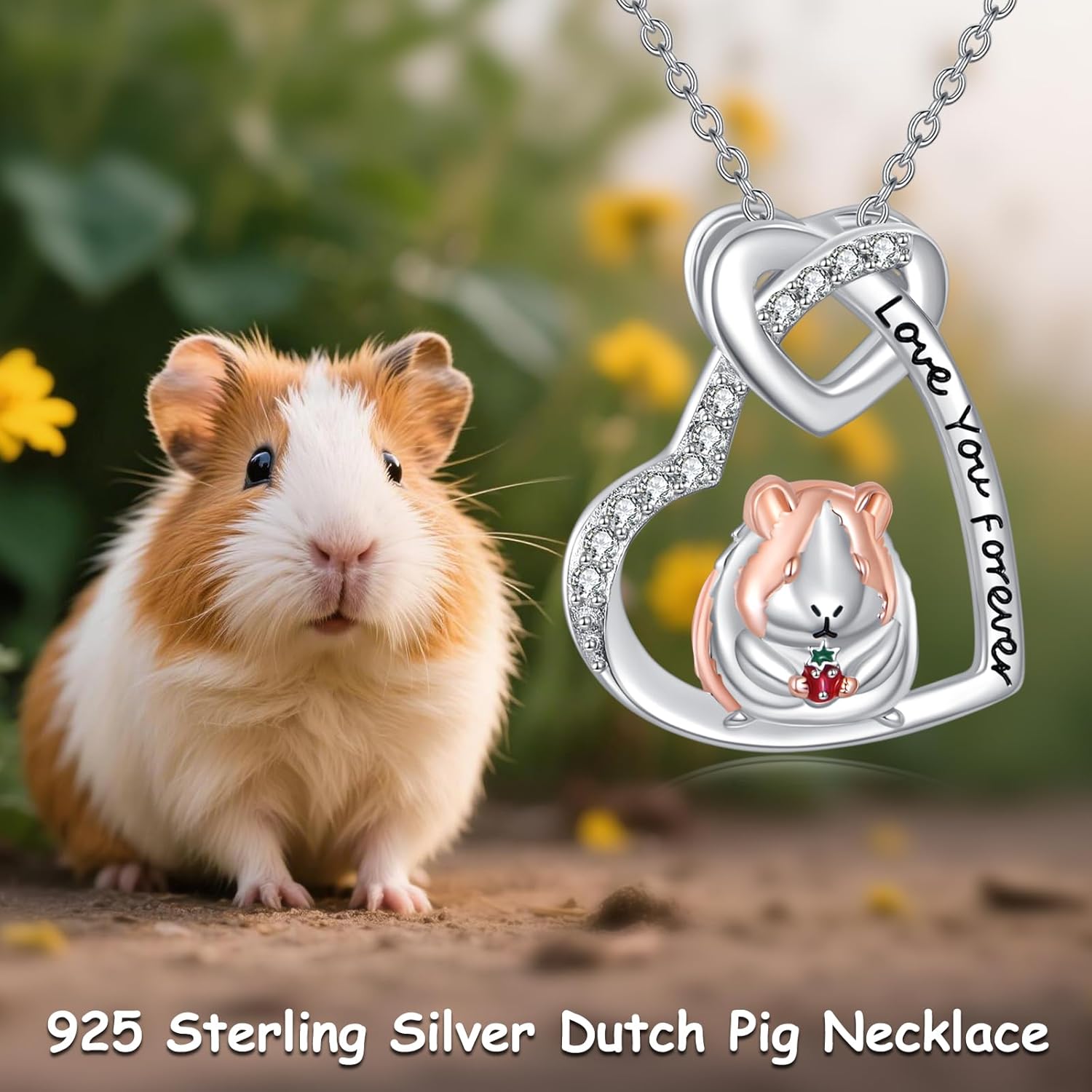 Guinea Pig Necklace S925 Sterling Silver Heart Pendant Cute Animal Jewelry Gifts for Men Women - Image 4