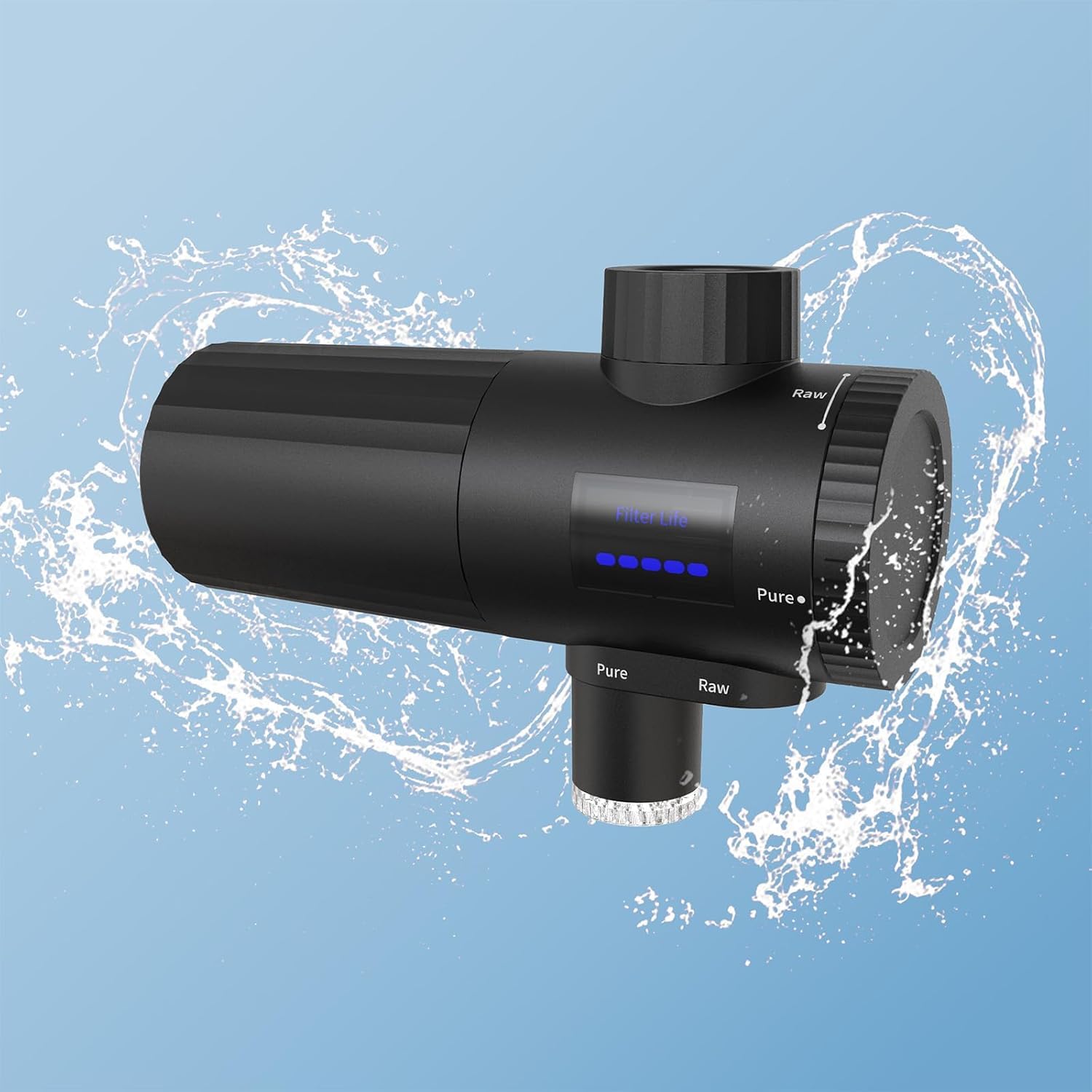 HOMELODY Wasserfilter Trinkwasser für Küche, entfernt Chlor, Schwermetalle & Kalk, verbessert den Geschmack, 12x Adapter, Blaulicht & 1 Filter enthalten, Wasserfilter Wasserhahn 3.0 mit LED-Anzeige