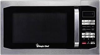 Magic Chef 1.6 Cu. Ft. 1100W Countertop Microwave Oven with Stylish Door Handle in Stainless Steel, Small Microwave with Timer, Child Safety Lock, Defrost, Express Cooking and Memory Function