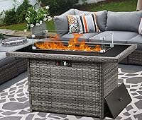 Vista 8 de LayinSun Mesa para fogata de gas propano de 44 pulgadas, 55000 BTU rectangular con protector de viento de vidrio para patio exterior, terraza