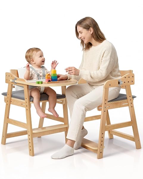 ONTHEWEI Wooden Baby High Chair for Babies, Toddler & Adult Up to 330Lbs, Anti-Tip Adjusta...
