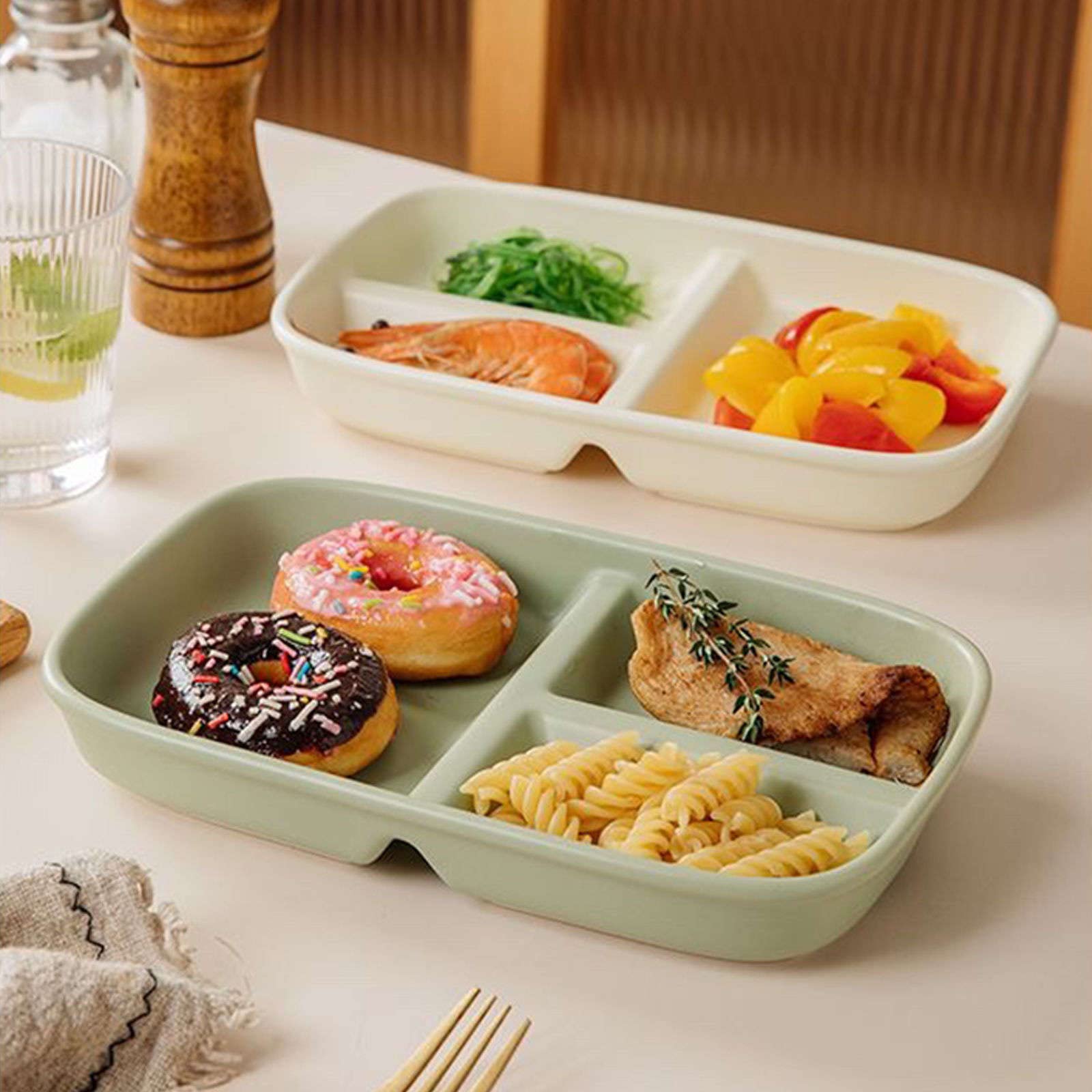 Podzielone talerze obiadowe, talerz kontrolujący dietę, kontrolujące porcje Phnom Penh, 211 podzielonych talerzy dla dorosłych, ceramiczny(Custard)