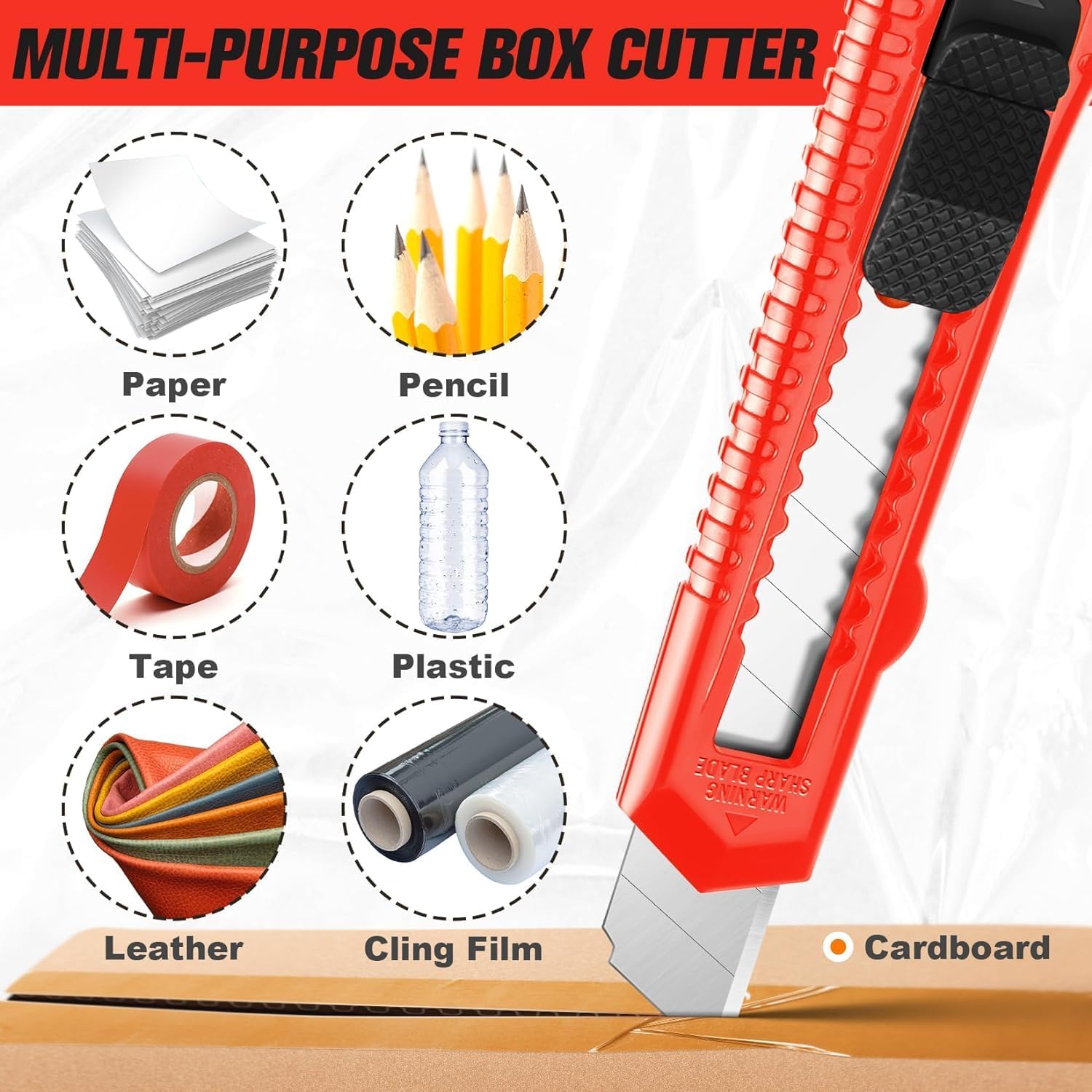 20 Pack Utility Knife, Box Cutter Retractable, Box Knife for Cartons, Cardboard, and Boxes, Box Opener with 10 Pieces 18mm Snap-off Blade, Razor Knife for Office and Home Use, Box Cutters, Red
