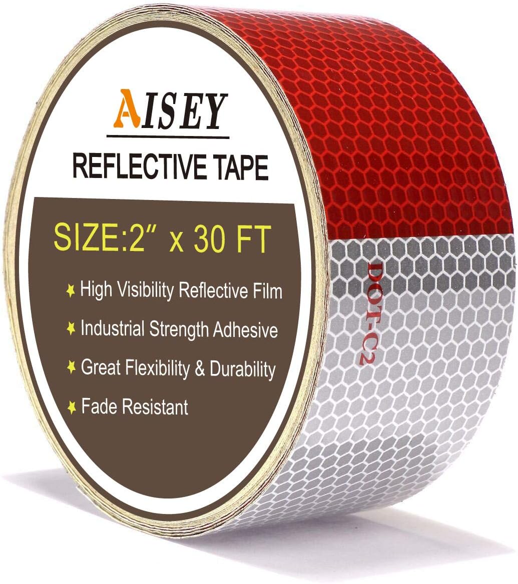 AISEY 2" X 30ft Reflective Safety Tape DOT C2 Red White for Trailers 2 Inch - Reflector Conspicuity Tape High Intensity Grade