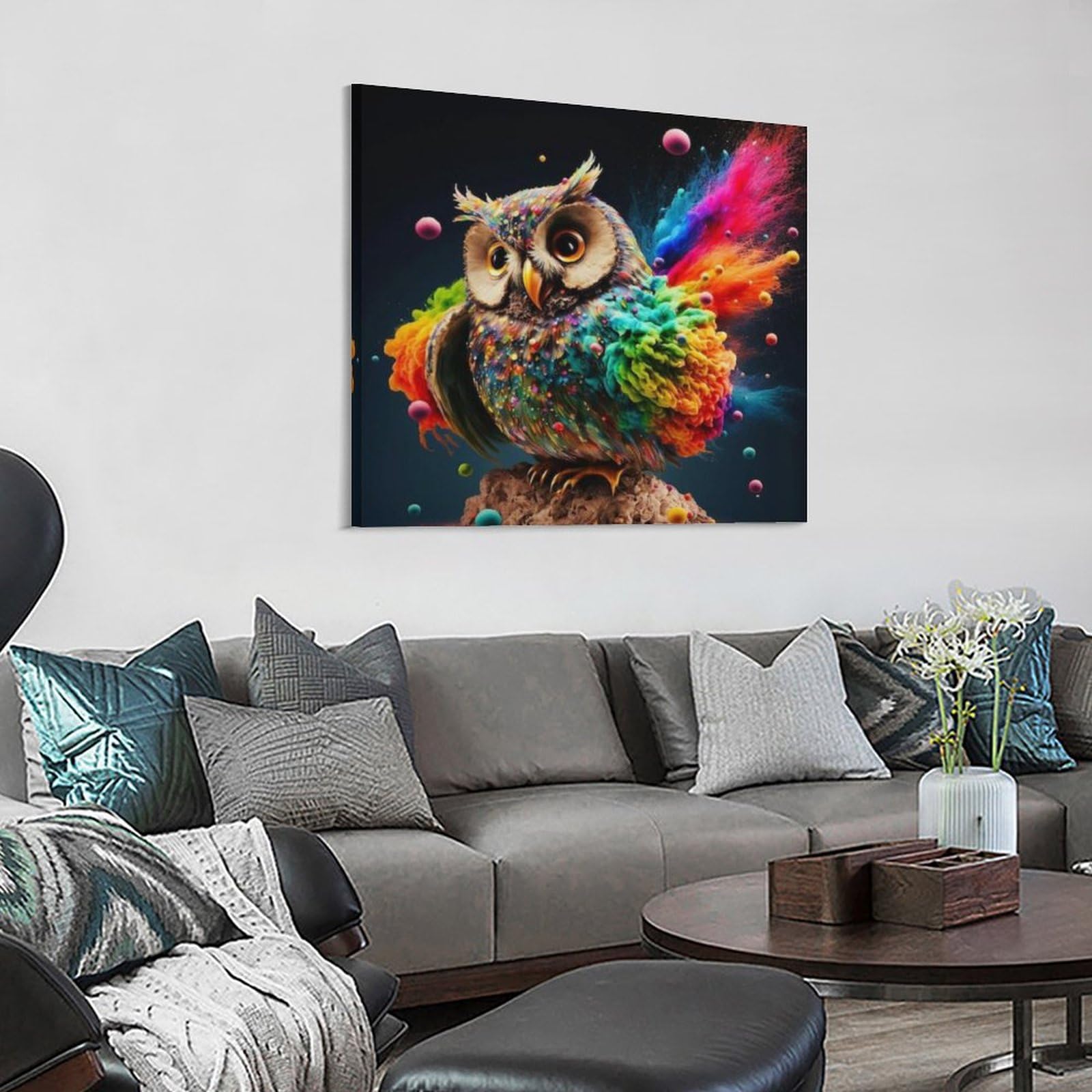 Amazon.co.jp: 絵画 カラフルなフクロウインテリア 絵画 ファンタジー