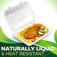 Vista 5 de Paquete de 50 recipientes Clamshell To Go (compartimento individual - 9 x 6 pulgadas), contenedores desechables resistentes con tapas, 100%