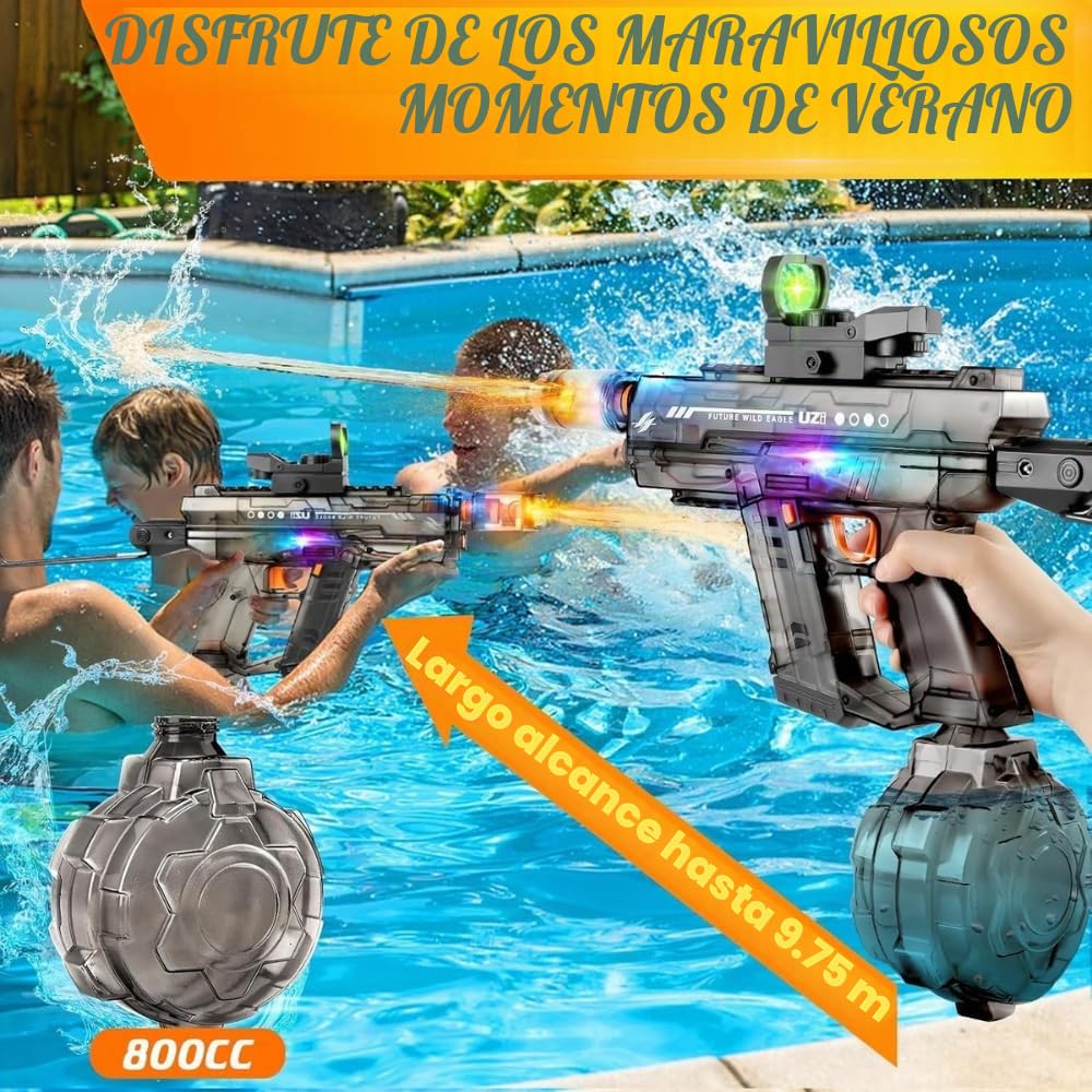 By L.T Pistola de Agua Eléctrica | Juegos Acuáticos Disparo Automático Cacha Retráctil Visor Holográfico Cañón LED de Deflagración | Juguete de Verano para Niños y Adultos