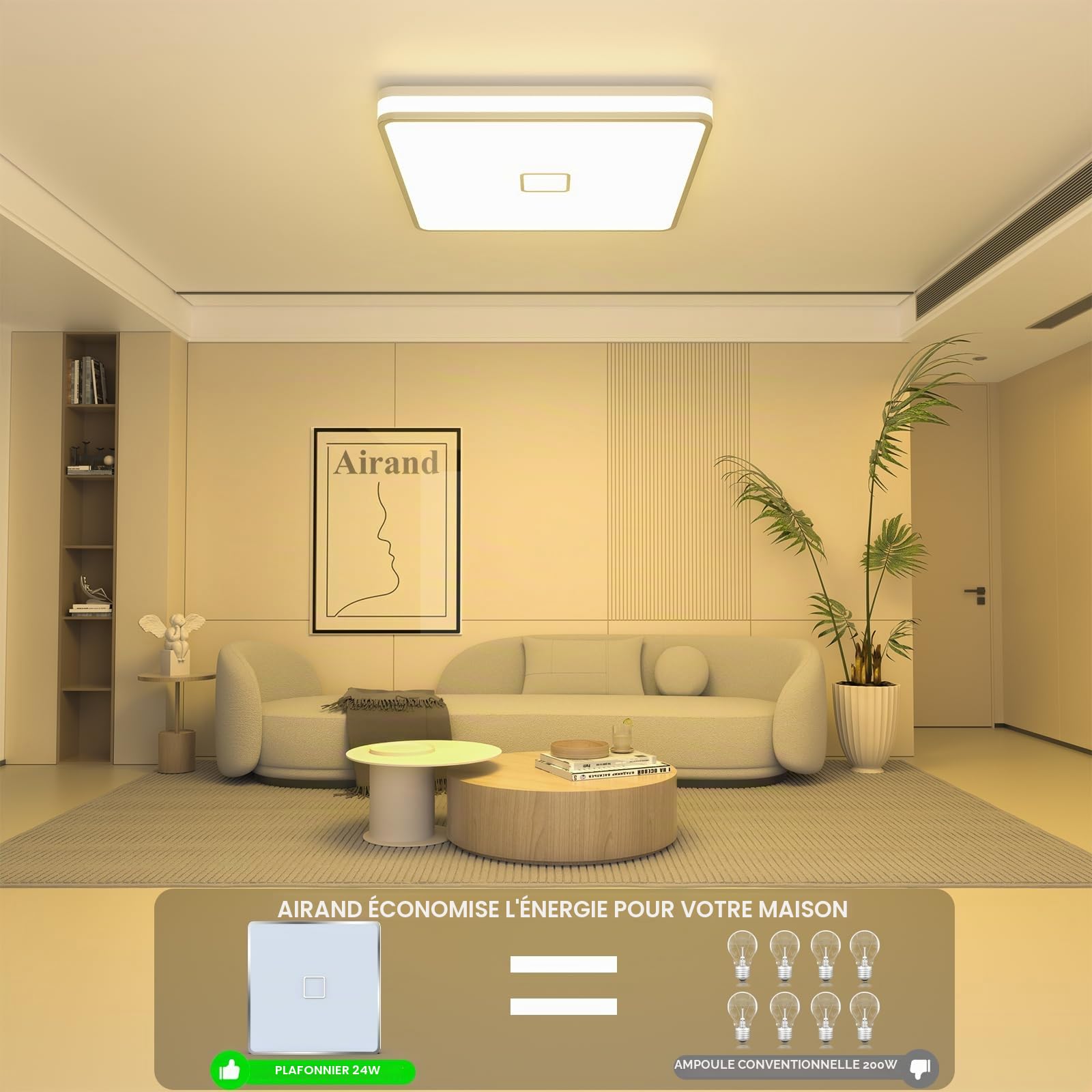 Airand plafonnier LED salle de bain 3000K