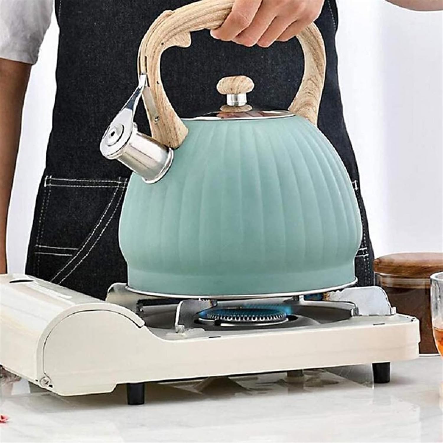Coffee Pot Whistle Kettle Stainless Steel Kitchenware Kitchen Coffee Pot Camping Teapot (Black)