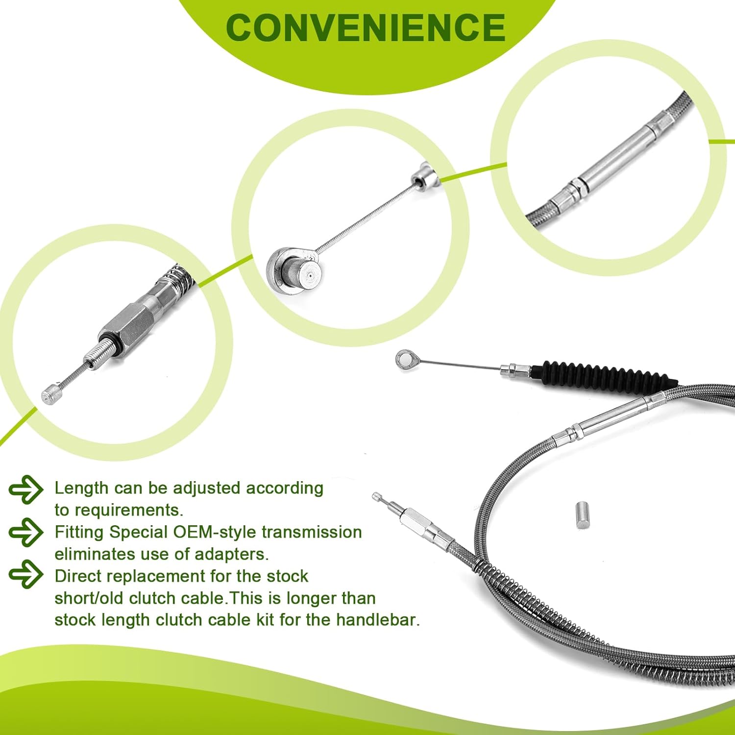 Mofun 65 3/4" Extended Length Motorcycle Clutch Cable Stainless Steel Compatible with Harley Touring Street Electra Road Glide 1987-2006, 2008-2013, Fit Sportster XL883 1200C, Black