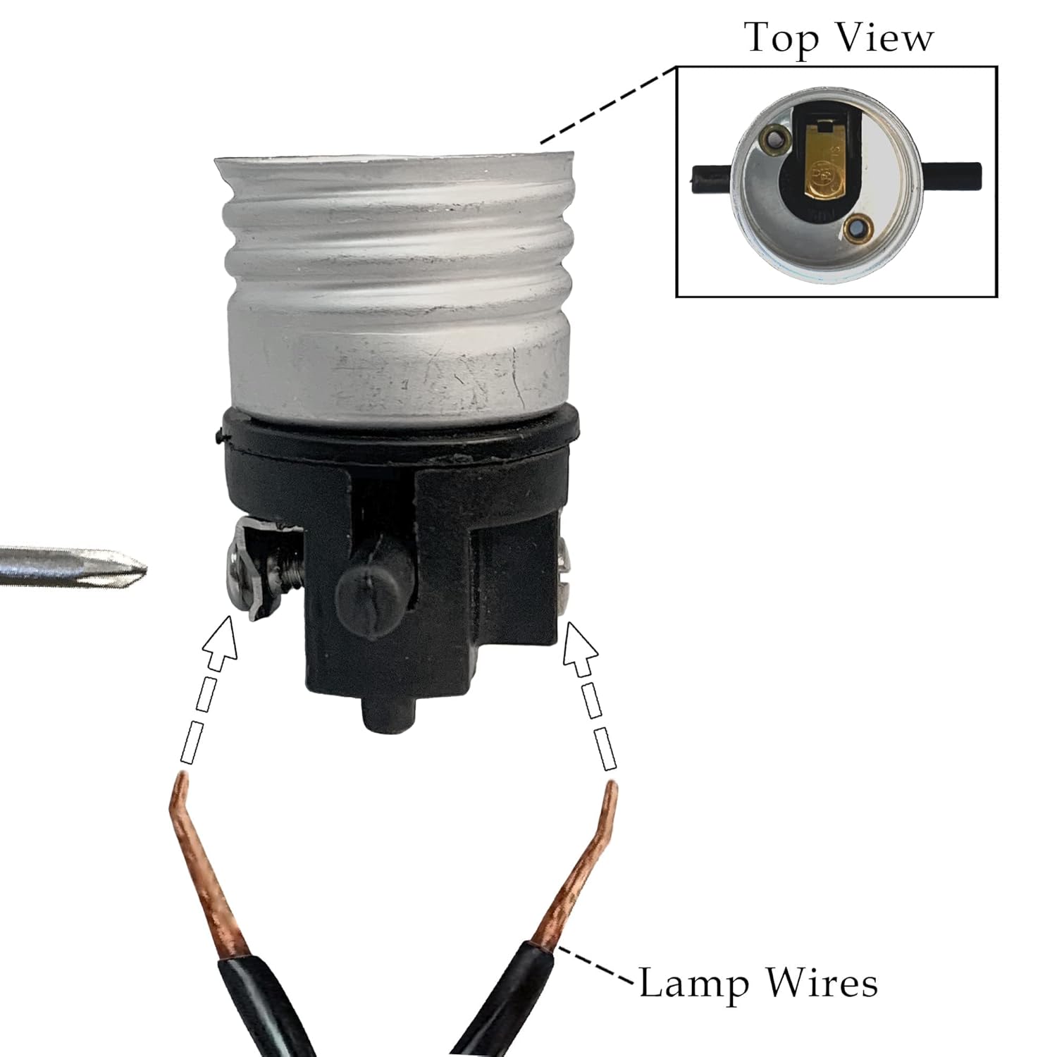 Royal Designs, Inc. Push Through Lamp Socket for Incandescent or LED Bulbs, Black Finish, Set of 2