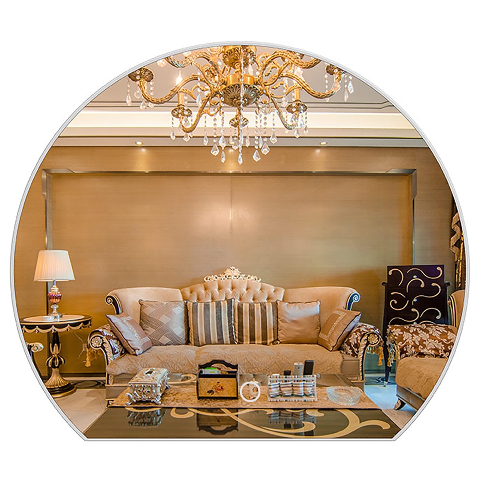 FGXHHS 50cm/19.68in Semi-circular with LED Lights, Dimmable 3 Colour Lighting, Anti-Fog Shatterproof HD Glass, Mounting Options (Horizontal/Vertical) for Vanity & Makeup