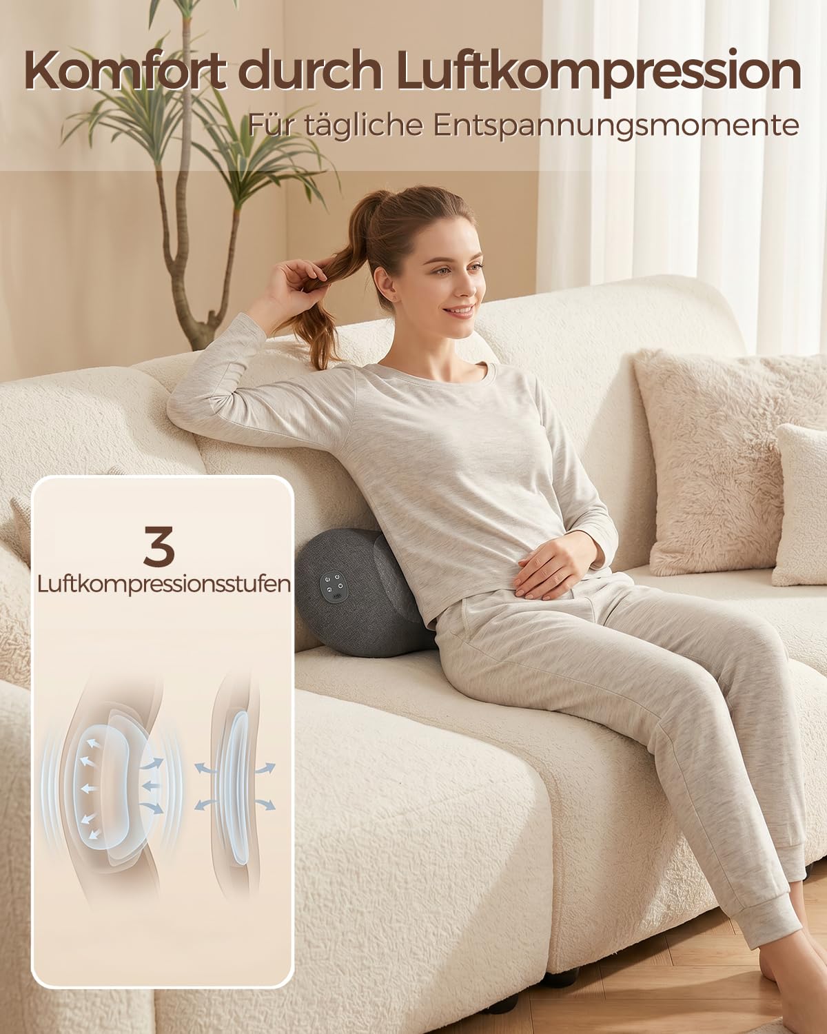3 in 1 Rückenmassagegerät mit Wärmefunktion für Nacken & Rücken | Massagekissen mit Luftkompression, Vibration und 3 Wärmestufen; weicher Stoff, USB-C Laden für Schultern und Rücken