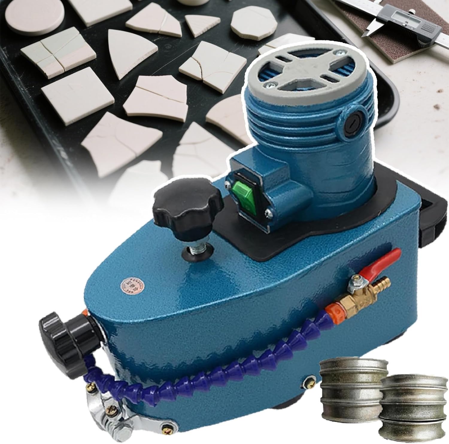 Portable Glass Edging Grinding Machine/Power Edgers,8000r/Min Straight Round Bevel Electric Edge Trimmer Grinder 800w- for Glass, Stone, Ceramics-with 8 Diamond Wheels Blue