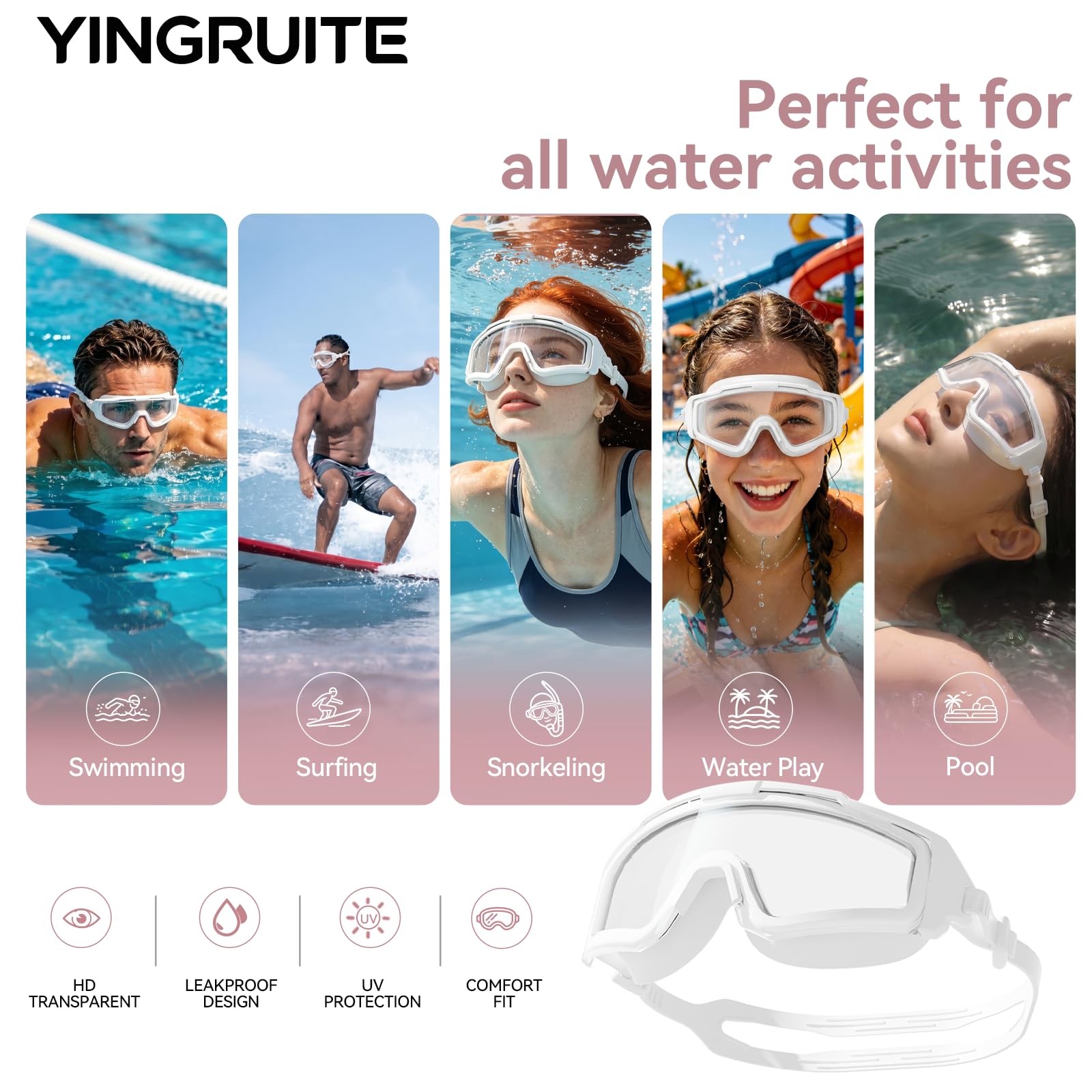 Gafas de natación antivaho a prueba de fugas para adultos, gafas de agua de visión amplia para hombres y mujeres, bonitas gafas de piscina para natación en interiores y exteriores
