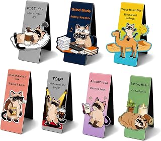 Funny Cat Magnetic Bookmarks – 7-Pack Weekly Mood Page Markers | Soft magnetic page clips; laminated cat designs; rounded corners; for books, planners, journals, Bibles, and gifts