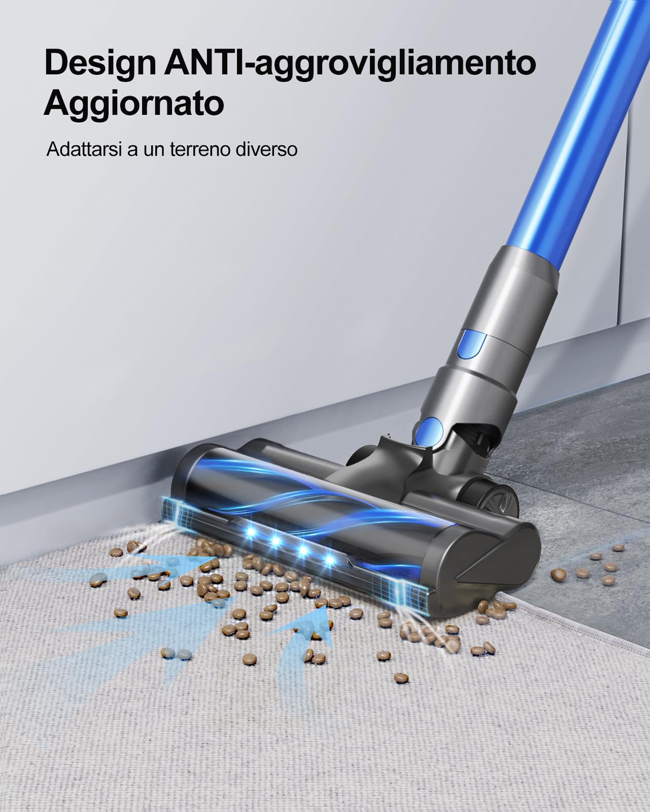 Aspirapolvere Senza Fili 450W/38KPa, Scopa Elettrica Senza Fili con Rilevazione Automatica della Polvere 4 Modes e 55Mins Touchscreen Anti-avvolgimento Aspirapolvere per Pavimenti Tappeti Peli Animali