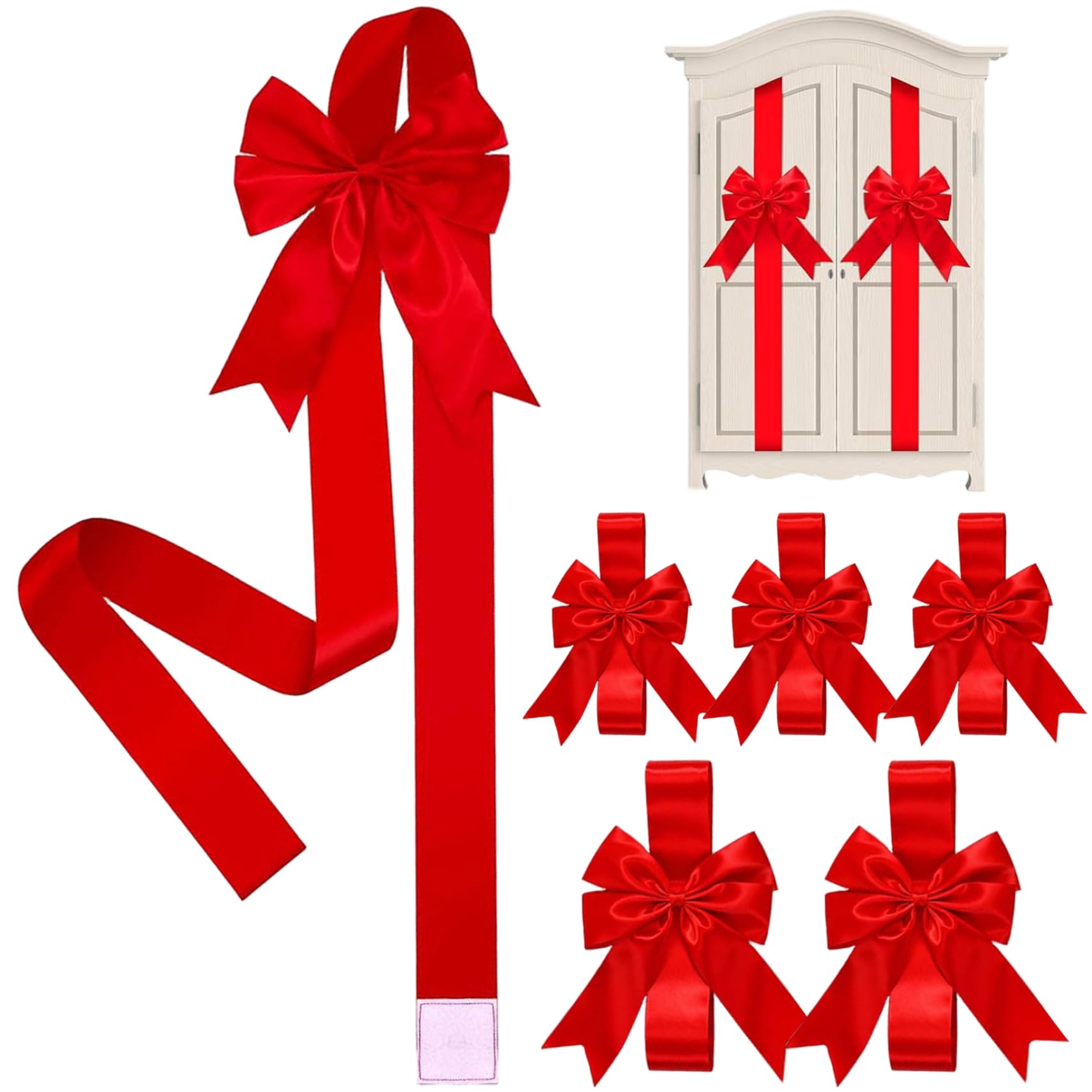 Lazos de gabinete de Navidad en terciopelo rojo Muzrunq de 39,4x7,9 pulgadas para adornar el hogar