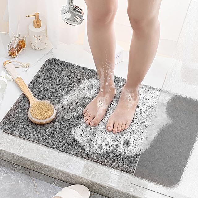 Loofah Shower Mats Non-Slip Bath Mat, for Inside Shower Square Bath Mat, XXL No Suction Cups Quick Drying Rug (Grey,50x80cm)