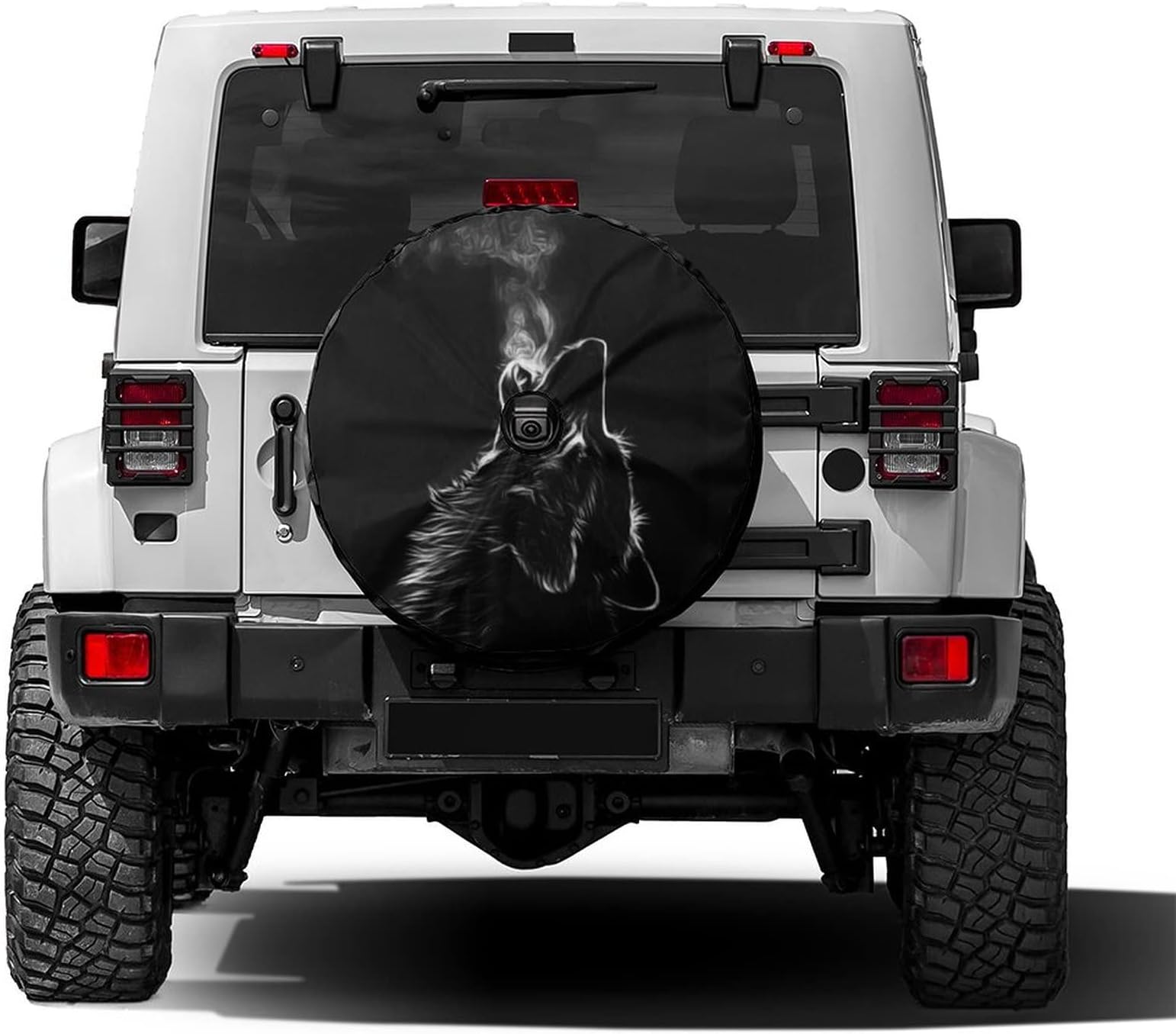 Black 3D Wolf Spare Tire Cover with Backup Camera Hole Wheel Tire Cover Fit Trailer, RV, SUV and Many Vehicle 16inch