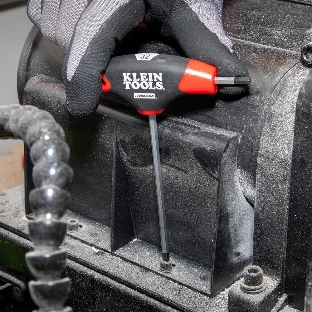 KLEIN TOOLS JTH410E Zestaw kluczy sześciokątnych z uchwytem T, SAE w rozmiarze calowym zestaw kluczy imbusowych z 4-calowymi ostrzami, stojak w zestawie, 10-częściowy