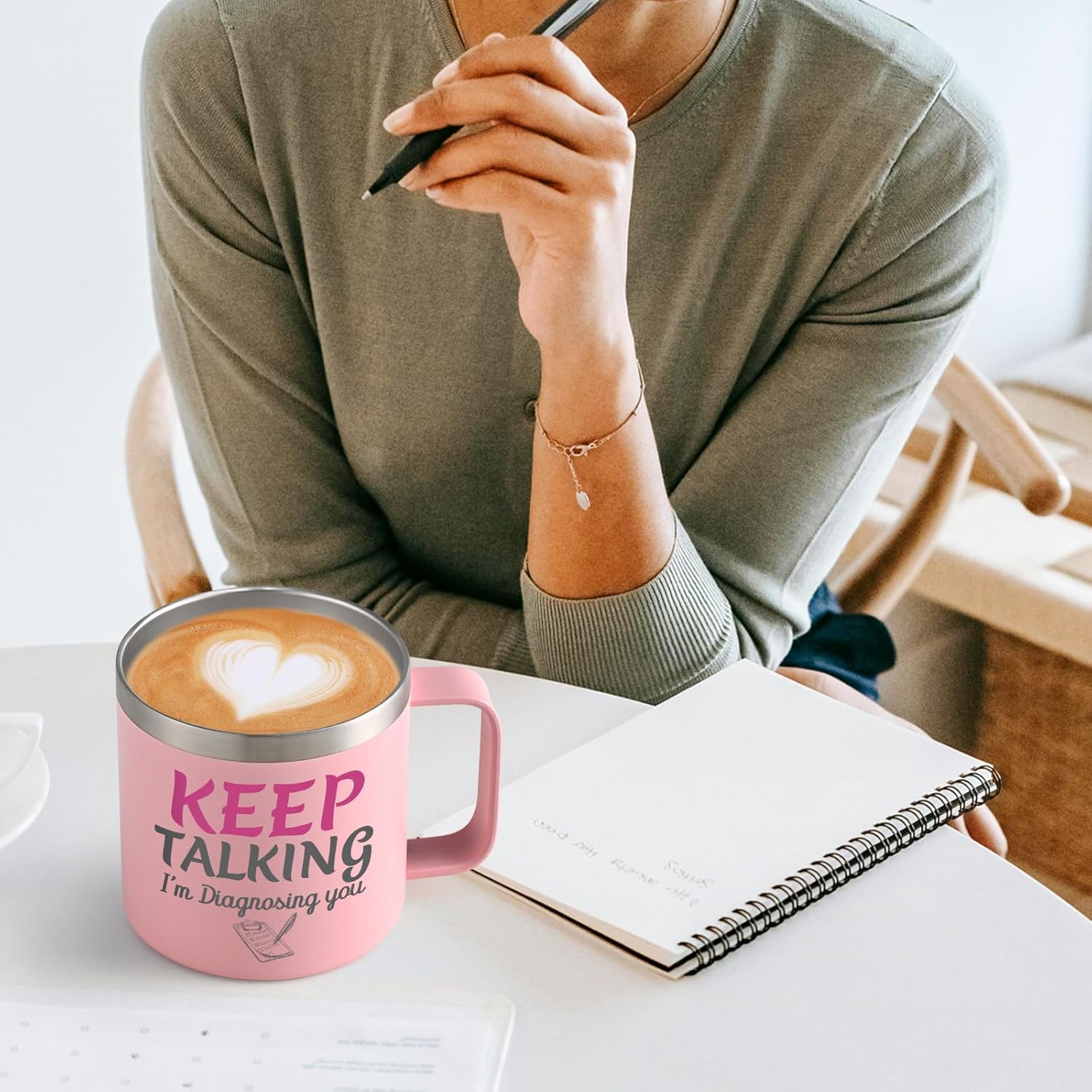 LiqCool Therapist Gifts, Cute 14 Oz Keep Talking Insulated Coffee Mug, Psychology Counselor Gifts for Women, Best Birthday Gift for Doctor Psychiatrist with Gift Box(Pink) - Image 5