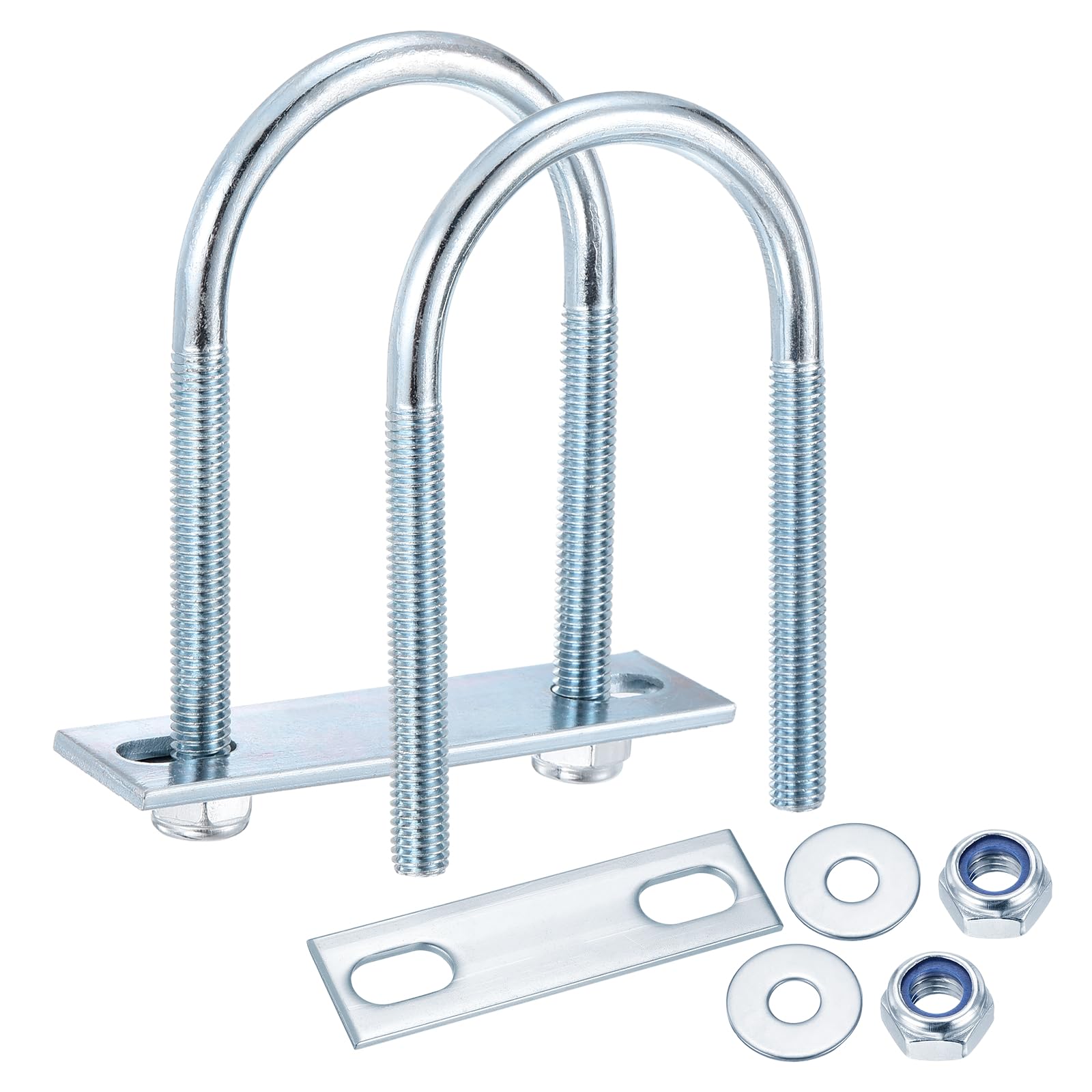 METALLIXITY U Bolts 4Set (M8x50x100mm), Round U Bolt Kits Carbon Steel with Nylon Lock Nut Washers Plates - for Construction, Pipe, Trailer, Automotive, Leaf Spring Fastener