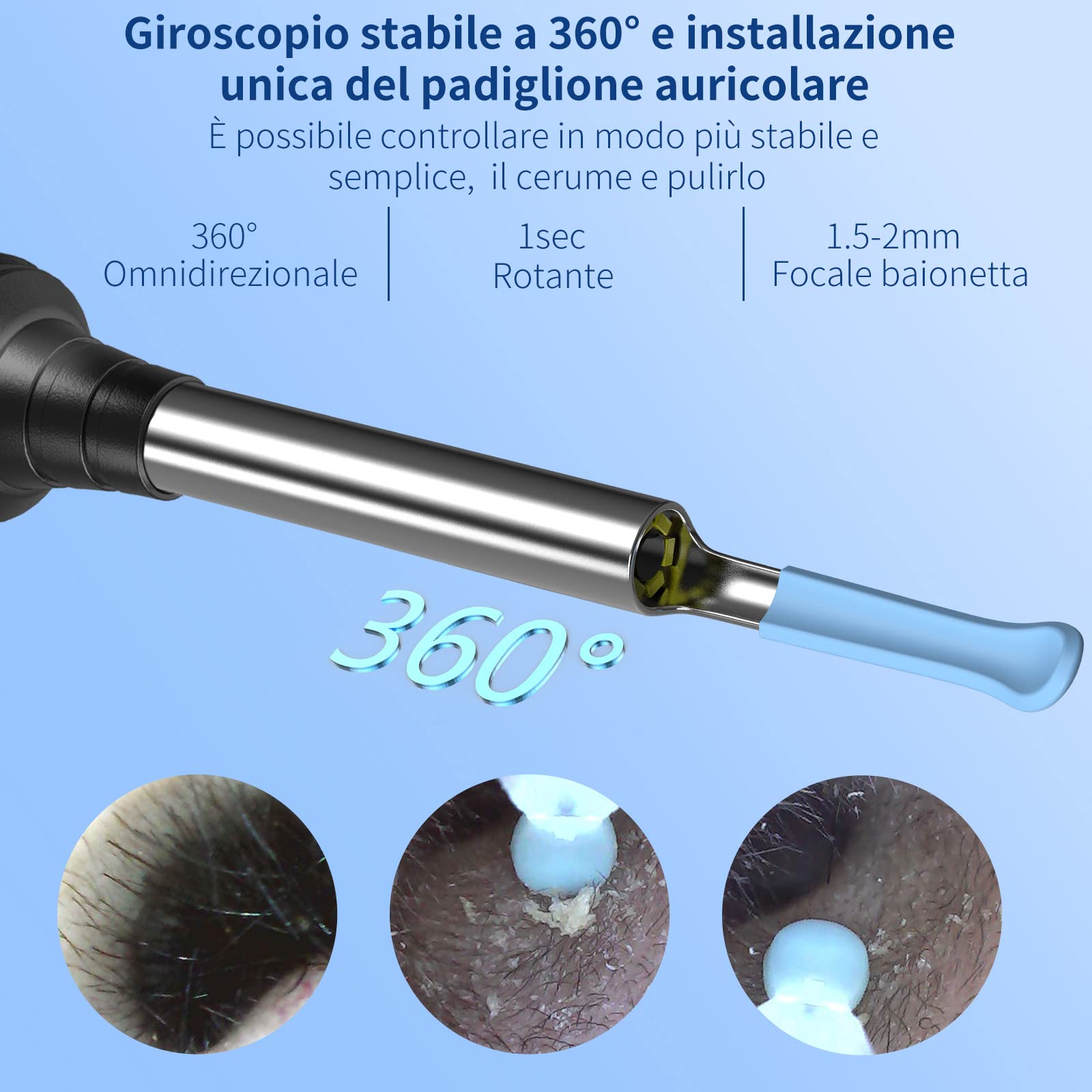 Pulizia Orecchie Otoscopio, Pulitore Orecchie HD da 5 MP, Pulisci Orecchie Impermeabile IP67, Pulire Orecchie da 3,9 mm e 6 LED per iPhone, iPad e smartphone Android, Nero