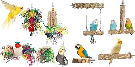 Natural Wood Birds Stand Branch, Bird Perch Chewing Stick Cage Accessories Bird Shredding Foraging Toys Parakeet Toy Chewing Hanging Toy