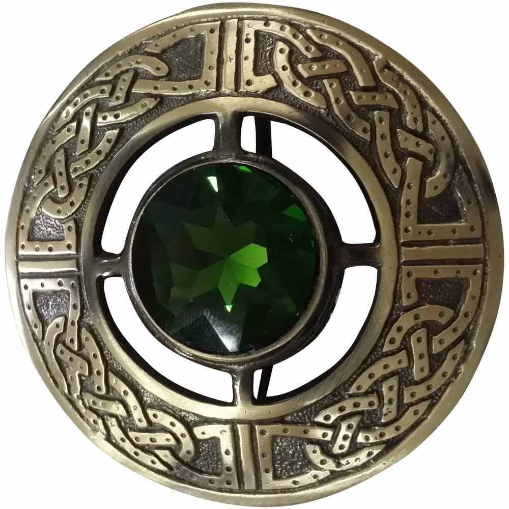 House Of Highland 77 Unisex Green Men's Scottish Celtic Kilt Fly Plaid Brooch Antique Plated In Various Colour Stones (Green)