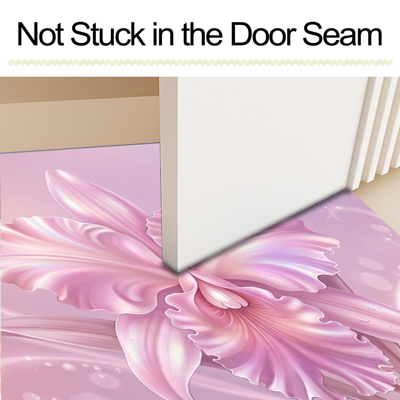 Zerbino Ingresso Interno Orchidea Phalaenopsis 3D Splendente, Zerbino Di Benvenuto Lavabile Morbida Fiori Romantici A Tinta Unita, Antiscivolo Tappeto Da Decorazioni Rosa Per Casa Porta, 60X90Cm
