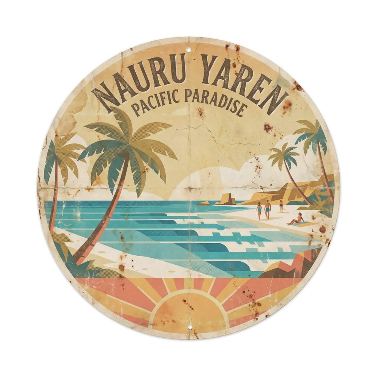Odgynaw 8X8inch(20X20cm) Nauru Yaren Beach Destination Tropical Shore Metal Tin Sign
