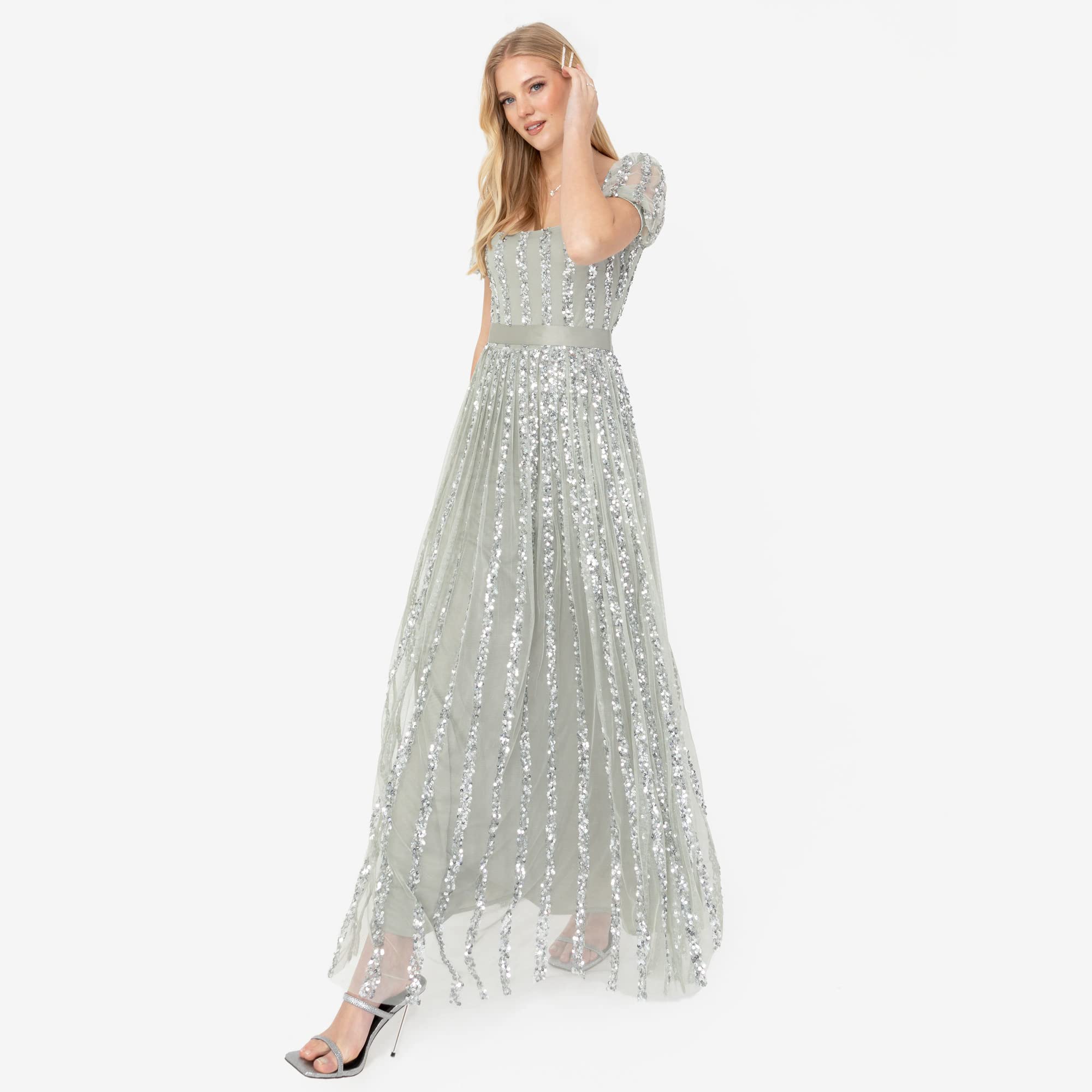 Maya Deluxe Damska sukienka maxi, sukienka na imprezę, kwadratowa sukienka z dekoltem w kształcie litery A Cut Evening Gown for Wedding Guest Black sukienka, czarna, czarny, 40