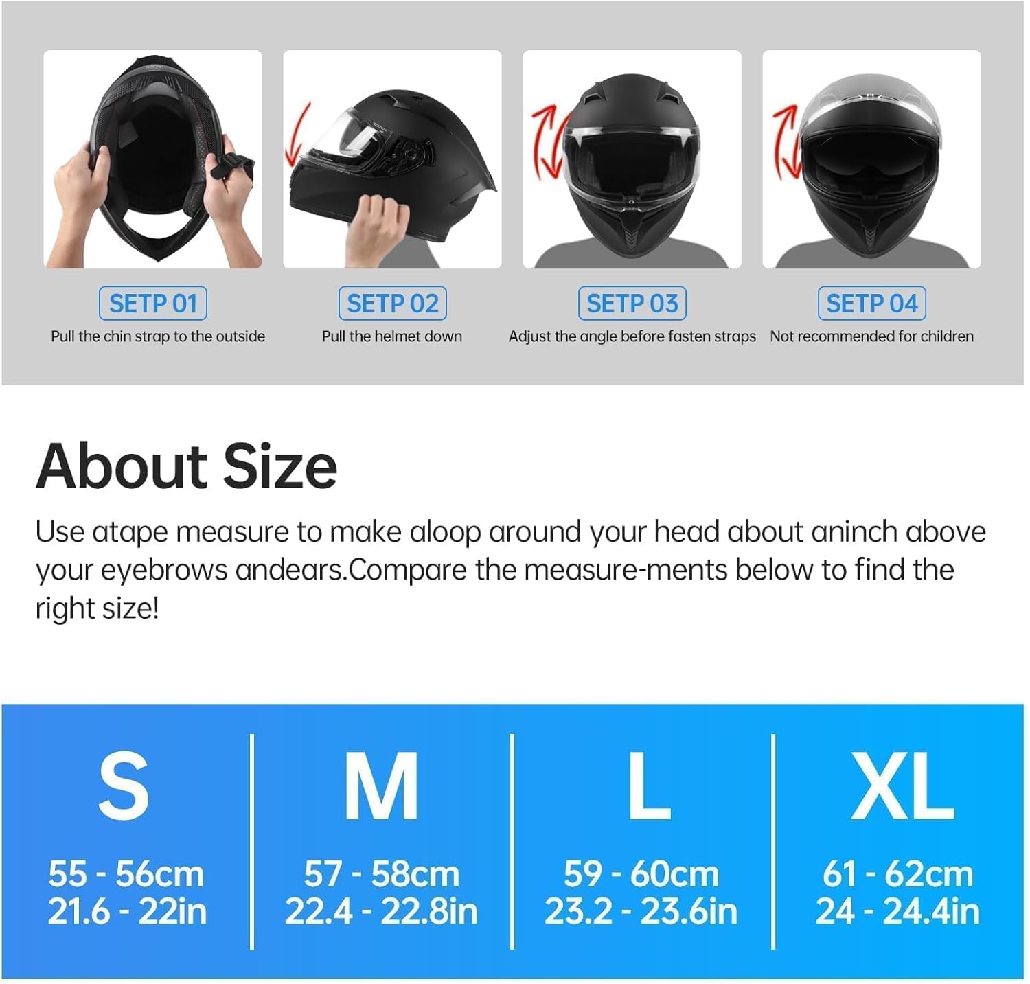 Full Face Motorcycle Helmet - DOT Certified, Lightweight, Dual Visor, Ventilated - for Adults Men & Women