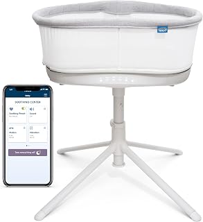 HALO BassiNest Connected Swivel Sleeper 3.0: Smart Bassinet with AutoSoothe Cry Detection, 360° Swivel, Rocking, Vibration & Postpartum Recovery Wall