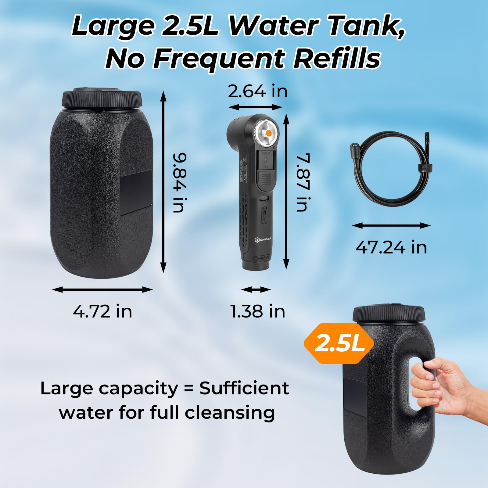 Bidet portatile da viaggio, 1600 mAh, bidet portatile ricaricabile elettrico con serbatoio da 2,5 l e doppia modalità di spruzzo (jet/doccia), USB-C, spruzzatore per l'igiene personale per casa
