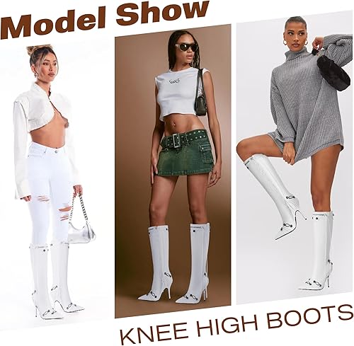 Miniatura 5 de VOMIRA Botas altas hasta la rodilla sexy con remaches puntiagudos, borlas y tacones de aguja de tacón alto, moda para fiesta de moda