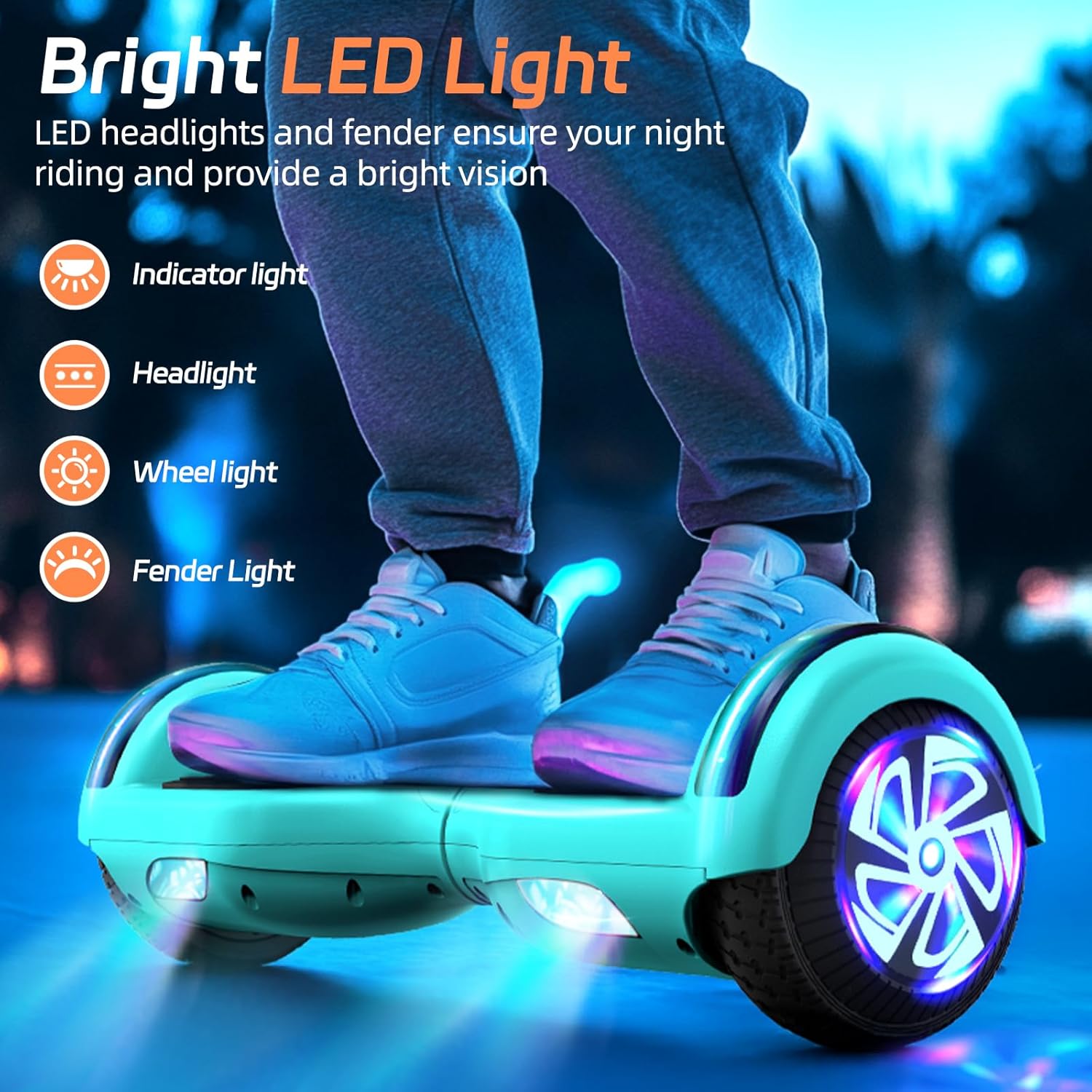 Scooter with Bluetooth Corlorful LED Lights, 6.5" Wheels, Dual 300W Motor Scooter for Kids Girls Boys Adults, All Ages