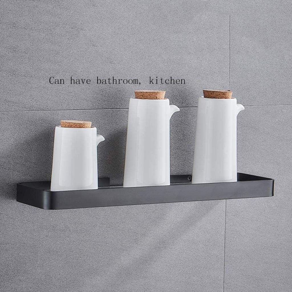 Estante de baño, montaje en pared sin perforaciones, estante de almacenamiento de cristal para baño, color negro (tamaño : 35 cm), tamaño: 35 cm