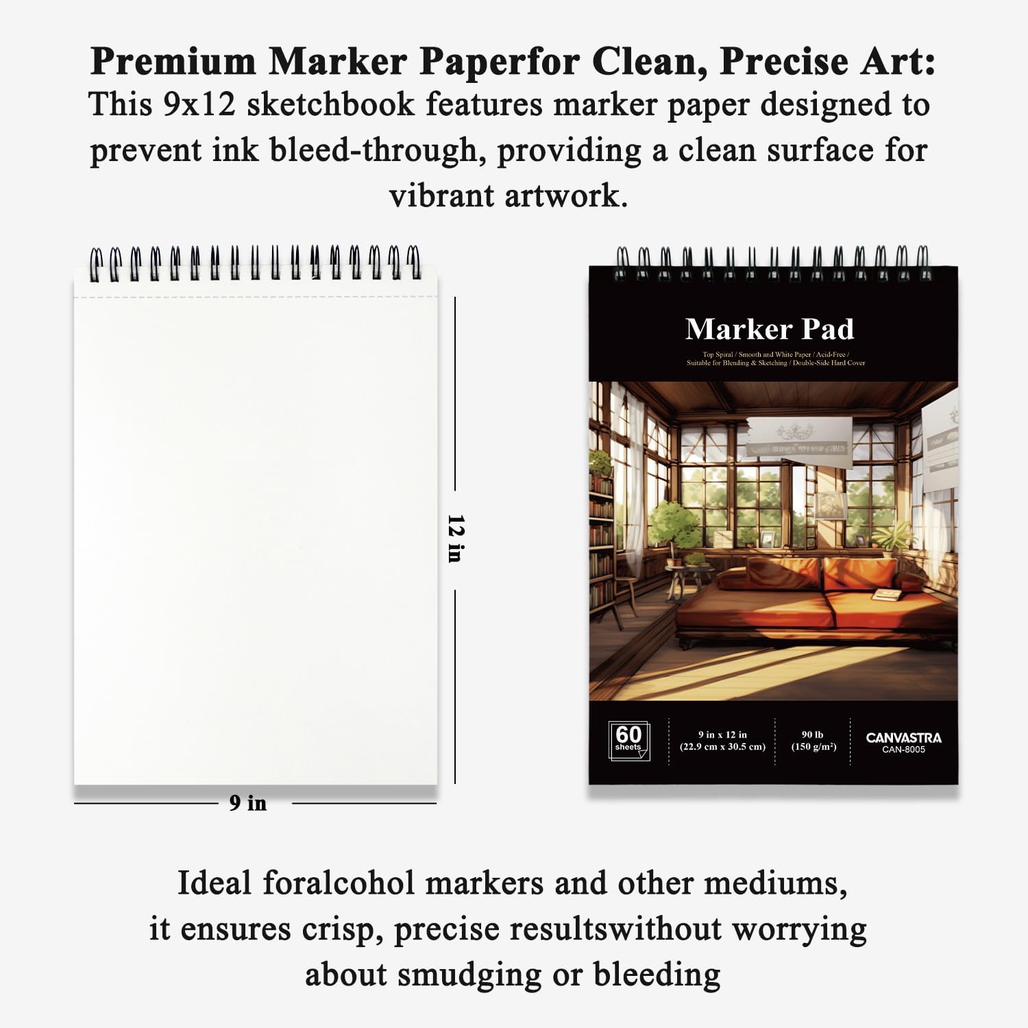 Marker Paper Sketchbook 9x12, 60 Sheets Marker Pad for Alcohol Markers, 90lb/150gsm Paper for Markers with No Bleeding, Sketch Book for Alcohol Markers bleedproof for Adults, Artists, Beginners, Kids. - Image 2
