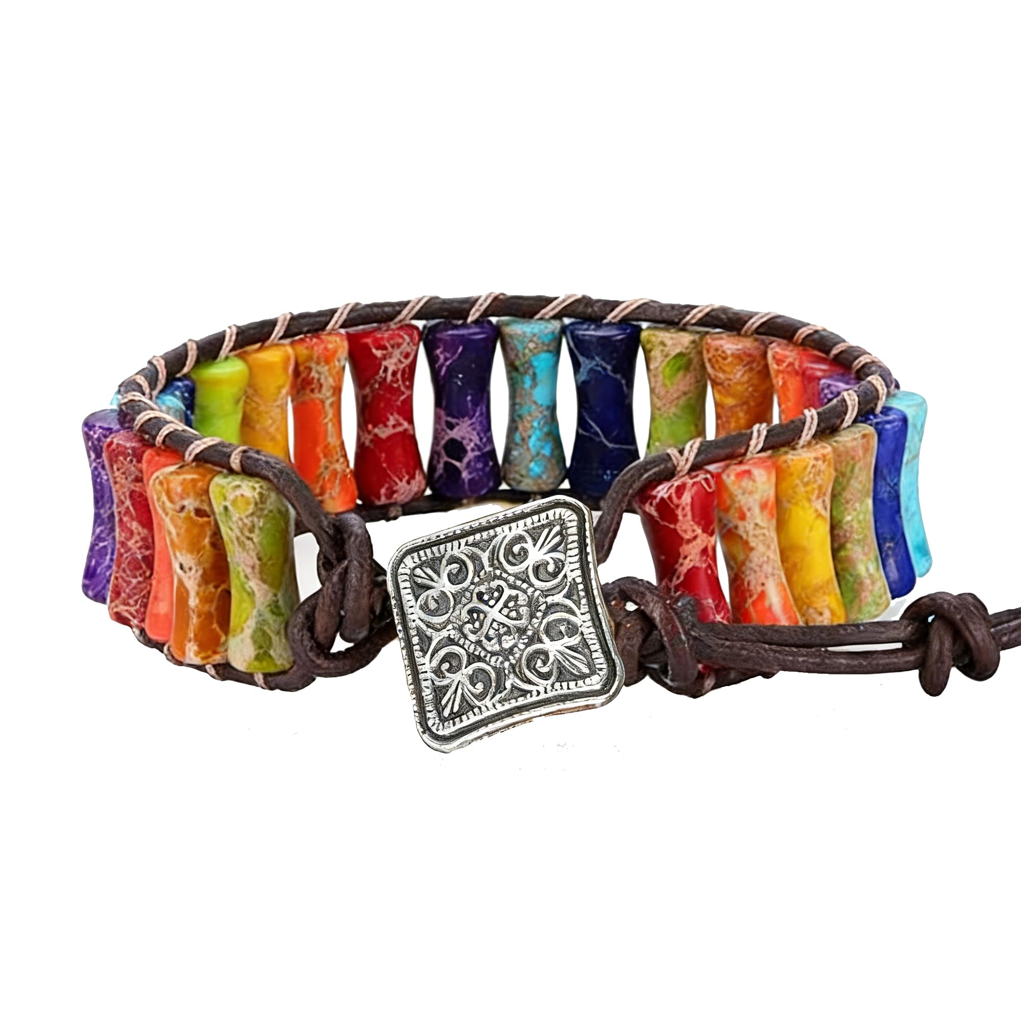 Plumiss Women Boho Handmade Natural Stone Crystal Leather Bead Wrap Bracelets Collection