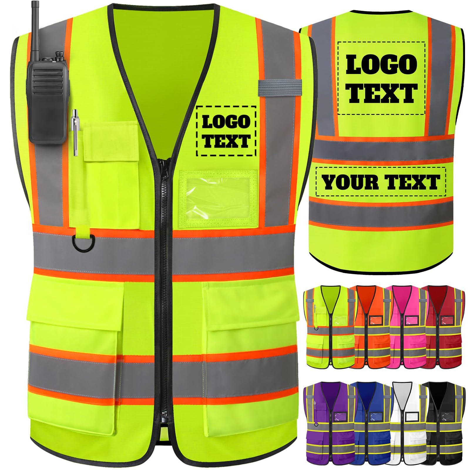 Custom Safety Vest Reflective High Visibility Personalized Safety Vest Printed Customized Logo 2 Two Tone Construction Vests